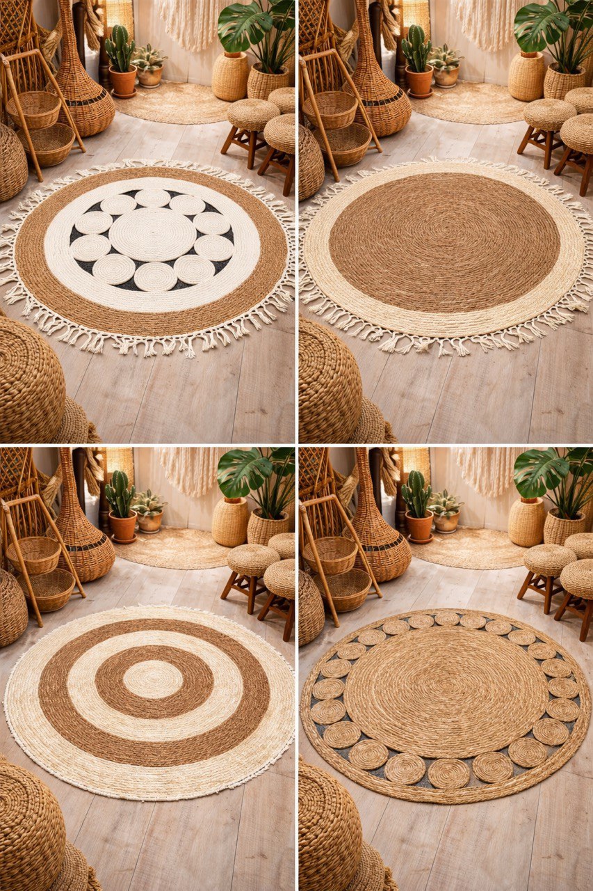 🌿 Tapis Rond en Jute Naturelle – 120 cm