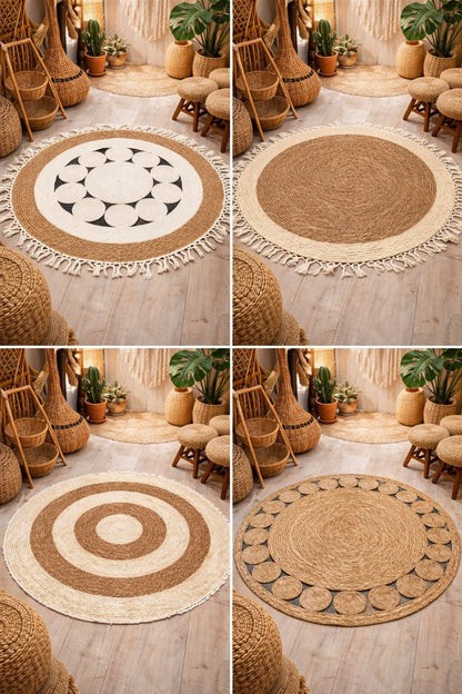 🌿 Tapis Rond en Jute Naturelle – 120 cm