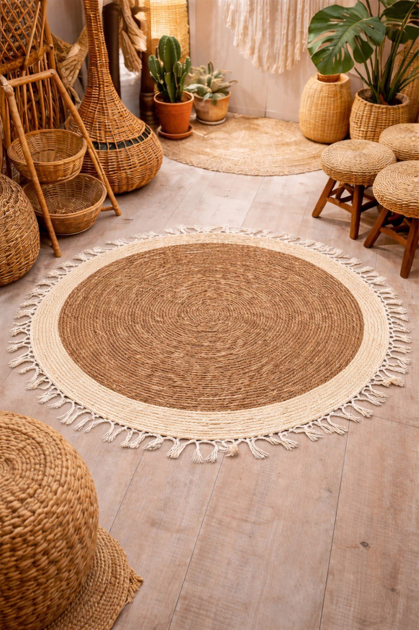 🌿 Tapis Rond en Jute Naturelle – 120 cm