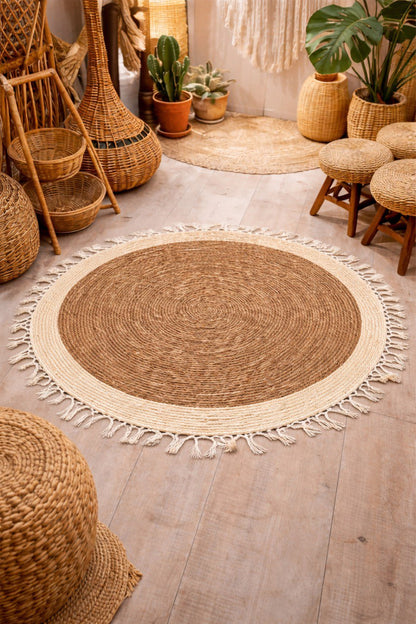 🌿 Tapis Rond en Jute Naturelle – 120 cm