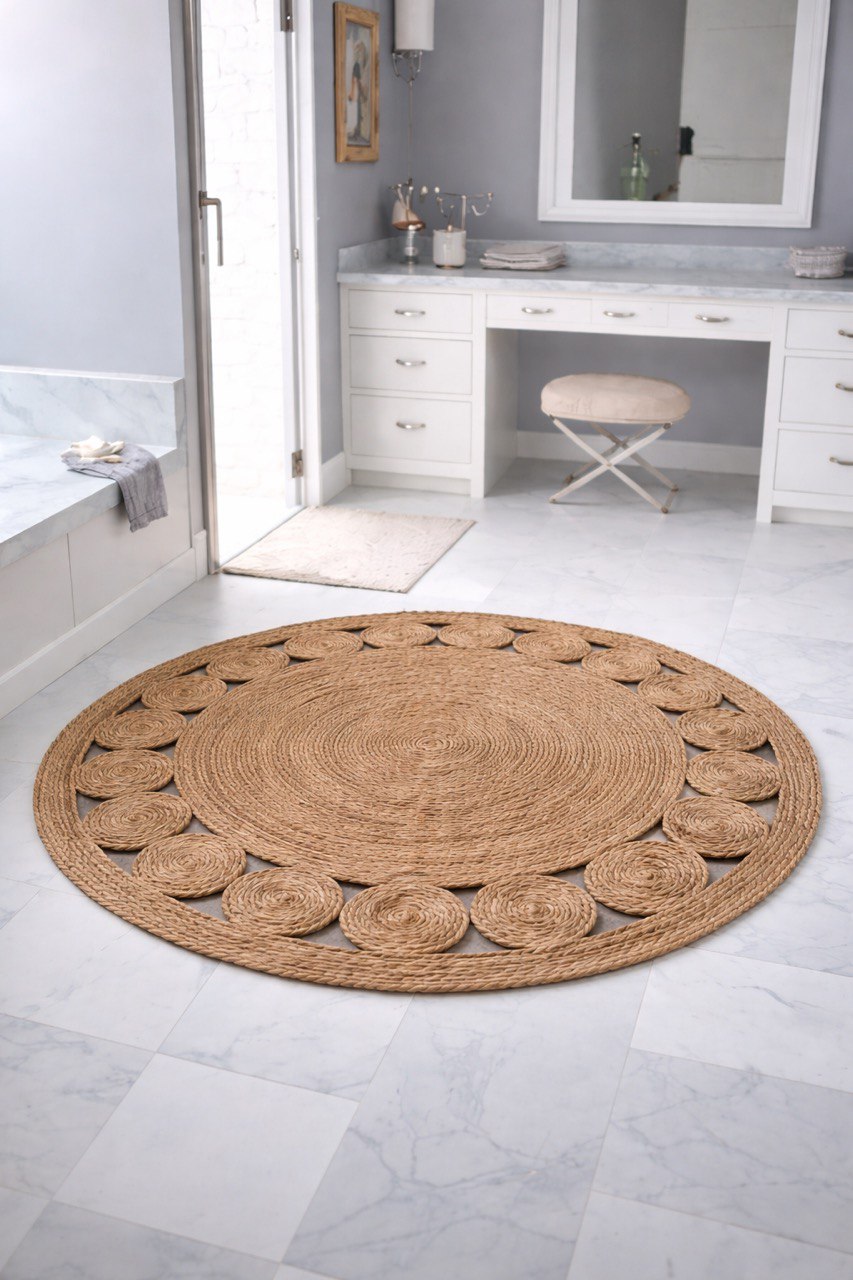 🌿 Tapis Rond en Jute Naturelle – 120 cm