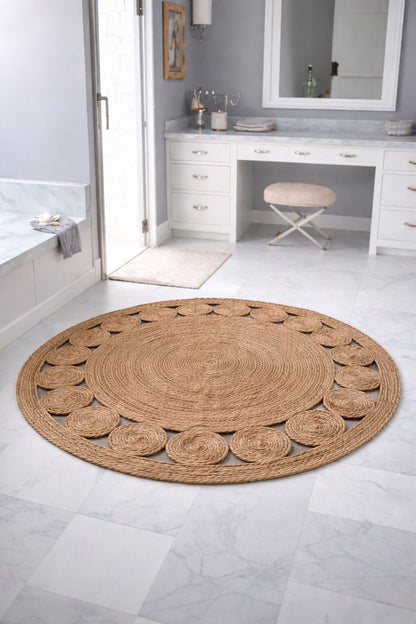 🌿 Tapis Rond en Jute Naturelle – 120 cm