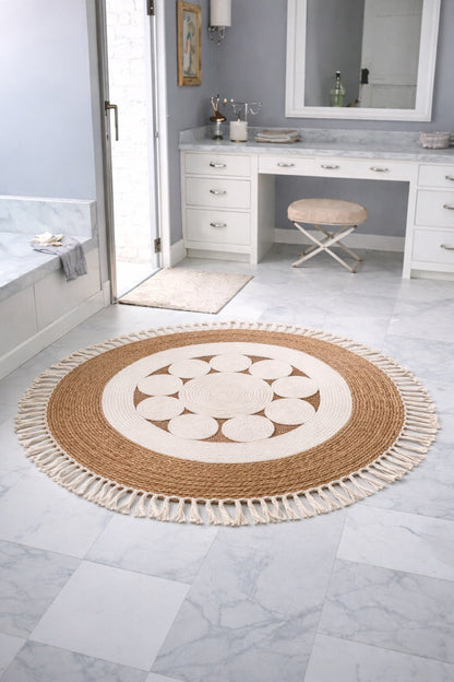 🌿 Tapis Rond en Jute Naturelle – 120 cm