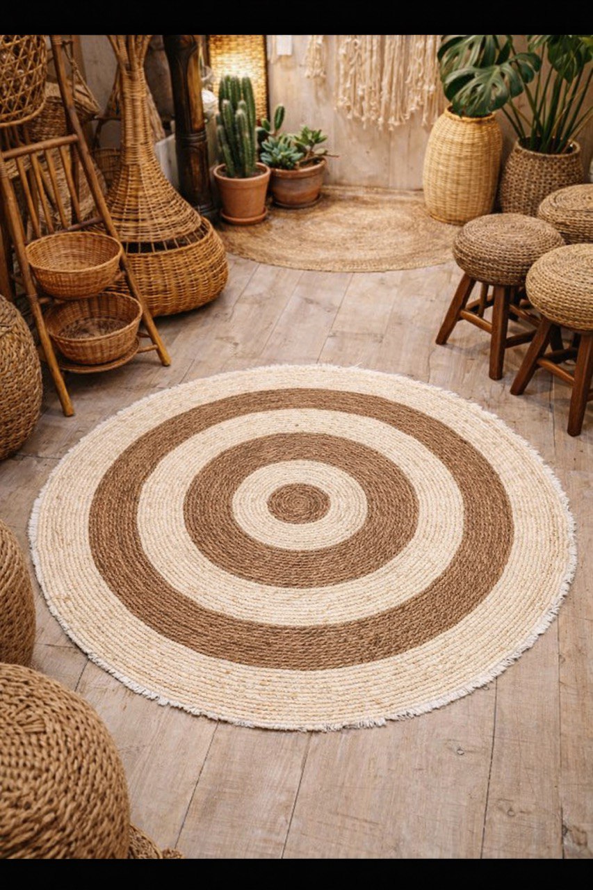 🌿 Tapis Rond en Jute Naturelle – 120 cm