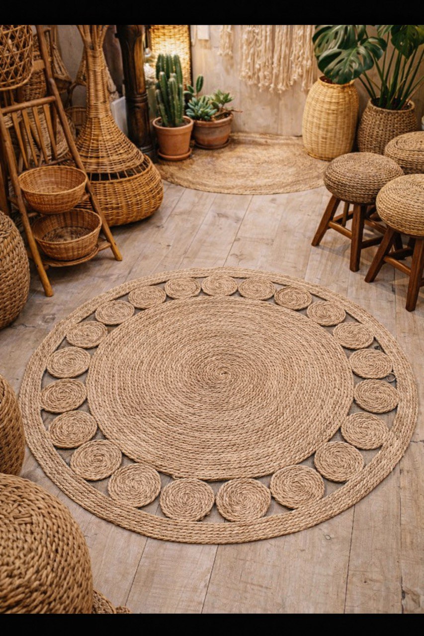 🌿 Tapis Rond en Jute Naturelle – 120 cm