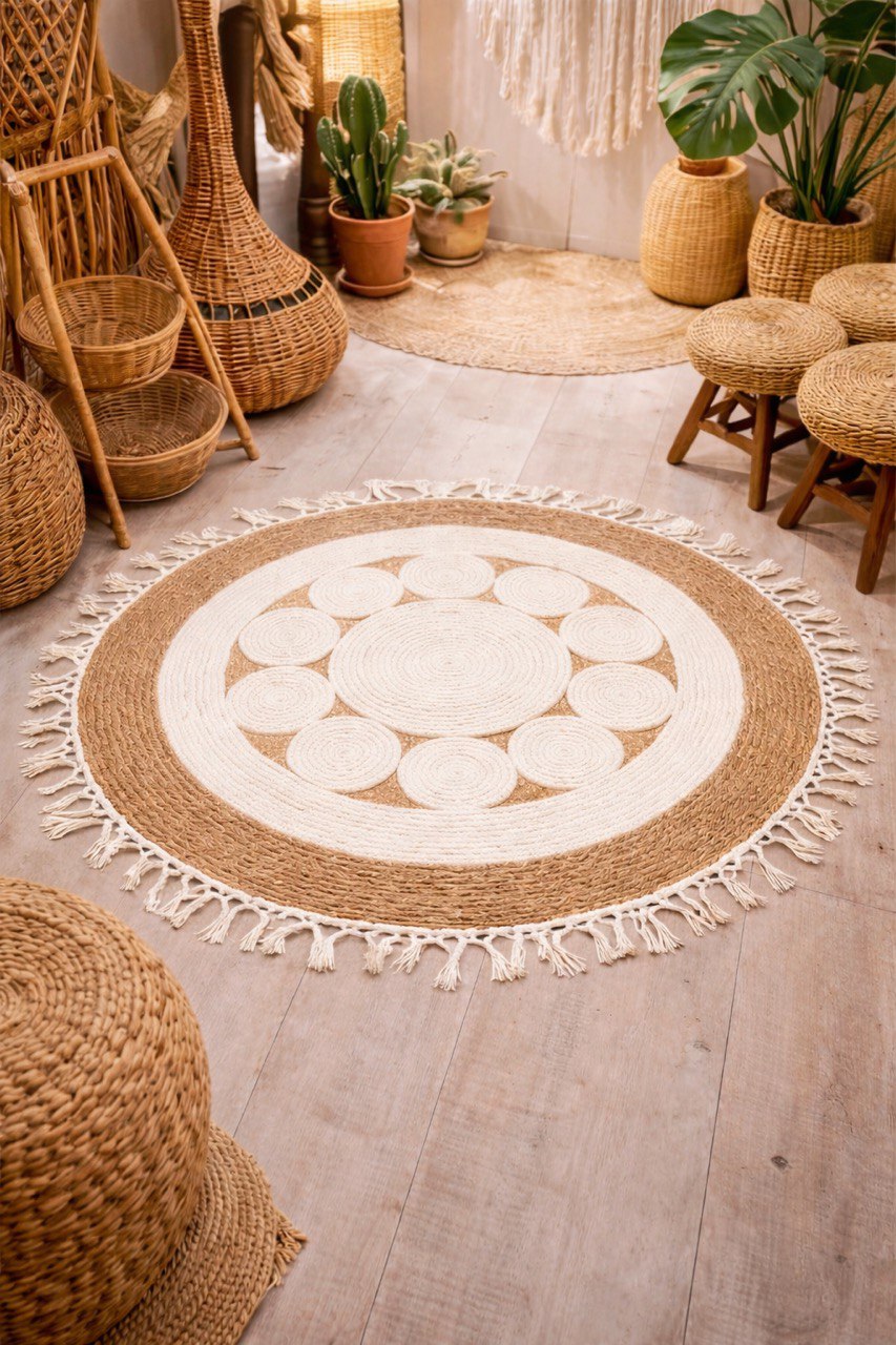 🌿 Tapis Rond en Jute Naturelle – 120 cm
