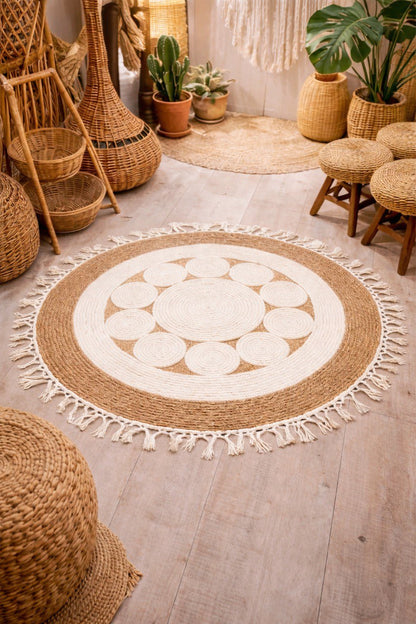 🌿 Tapis Rond en Jute Naturelle – 120 cm