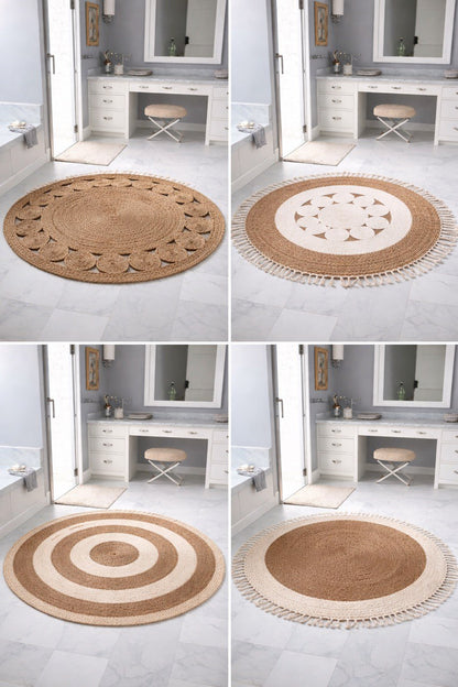 🌿 Tapis Rond en Jute Naturelle – 120 cm